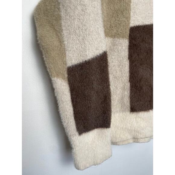 Michelle Nicole Wool Sweater Brown Turtleneck Fall Pullover Geometric Retro Sz M - Picture 2 of 14